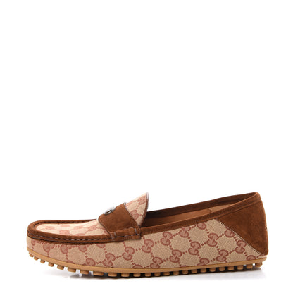 Gucci GG Monogram Suede Mens Driver Loafers 8 Beige Ruggine Cuir 1 of 9