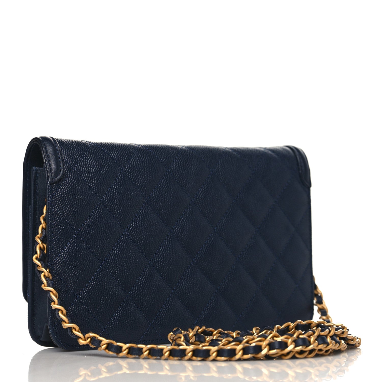 Chanel Caviar Quilted CC Filigree Wallet On Chain WOC Navy 3 of 10