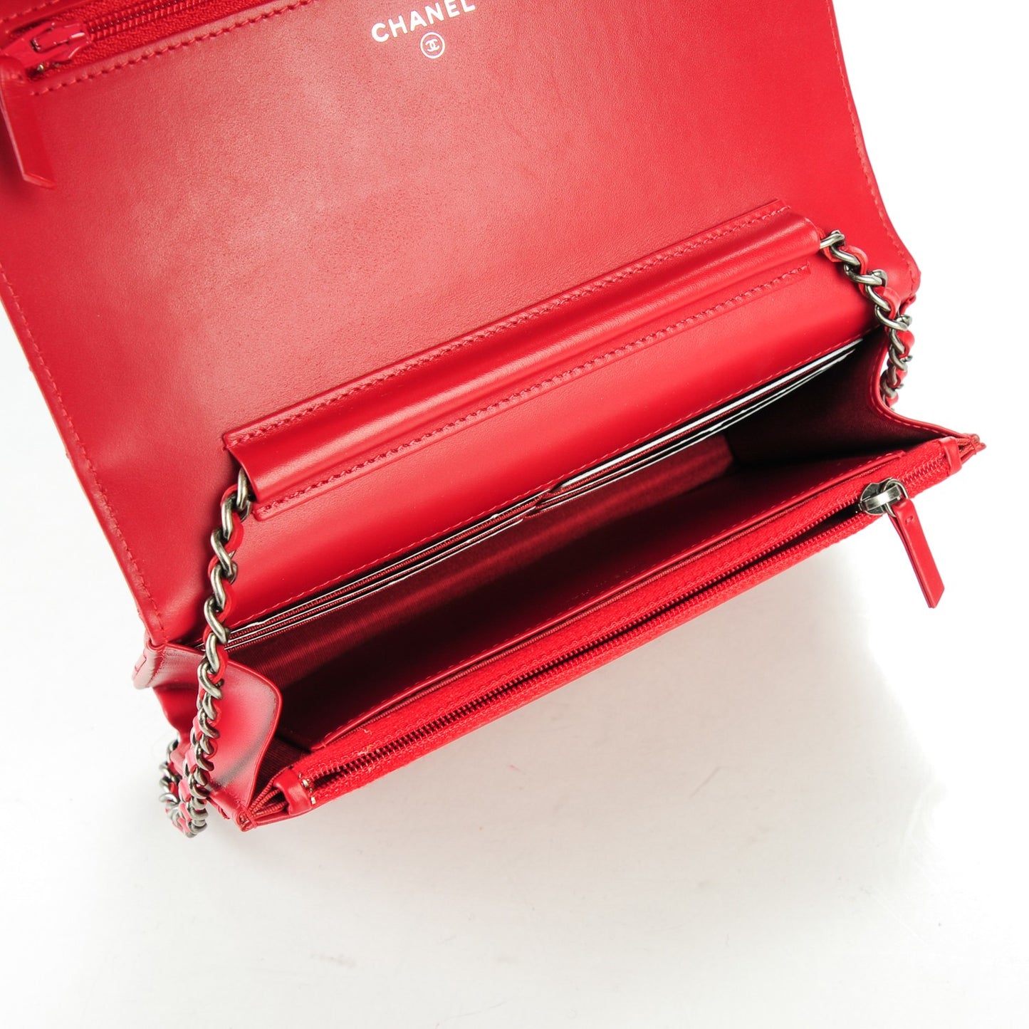 Lambskin Quilted Coco Boy Wallet On Chain WOC Red