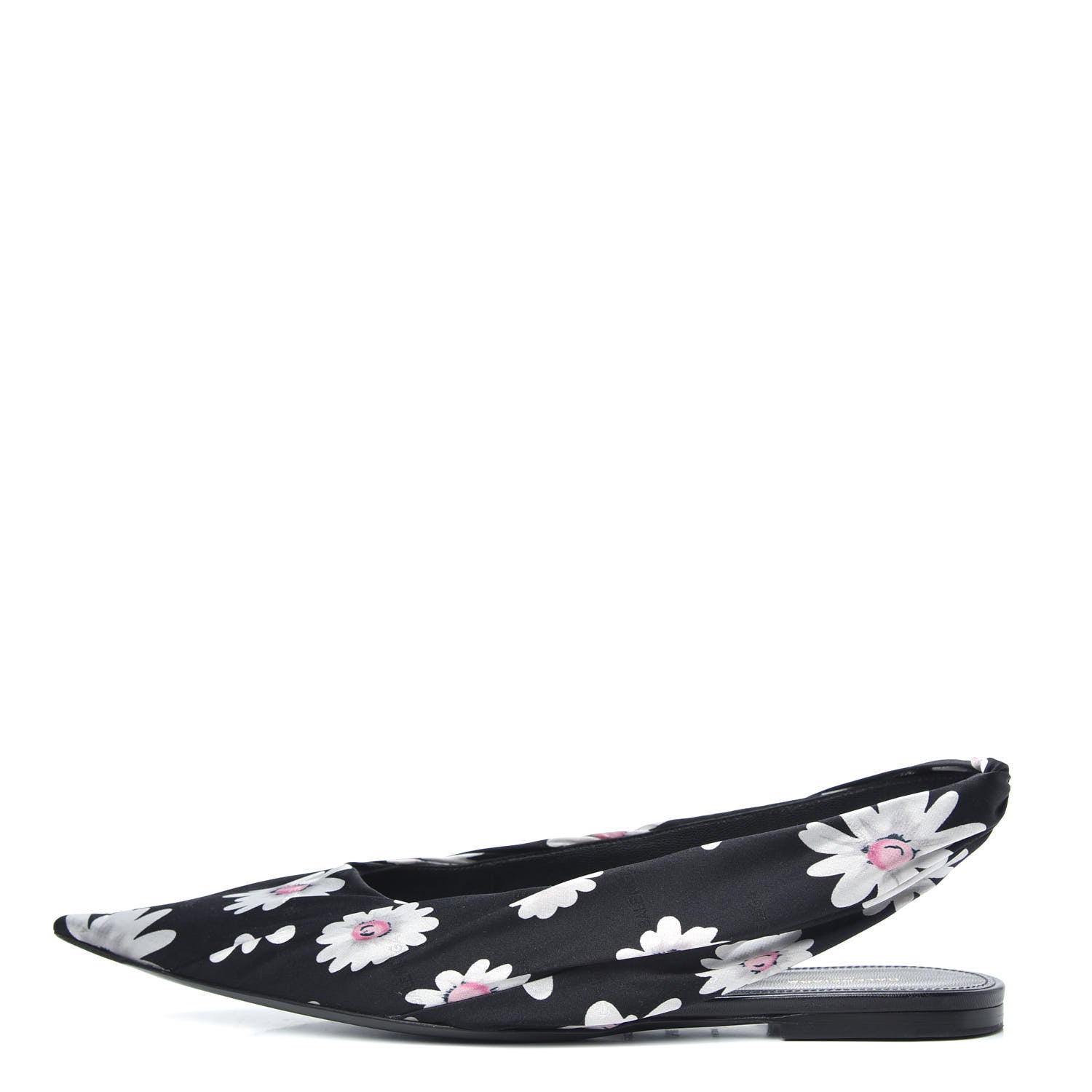 Balenciaga Satin Floral Print Knife Pointy Toe Slingback Flats 39.5 Black 1 of 9