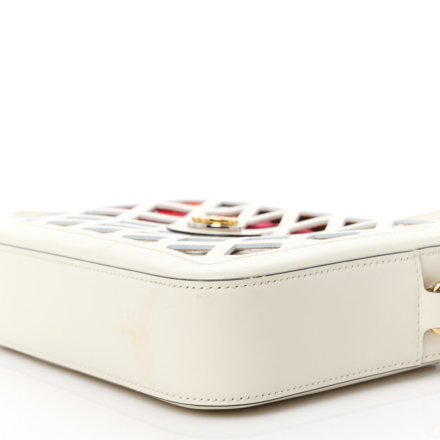 Canvas Calfskin Flora Infinity Cutout Shoulder Bag White Multicolor
