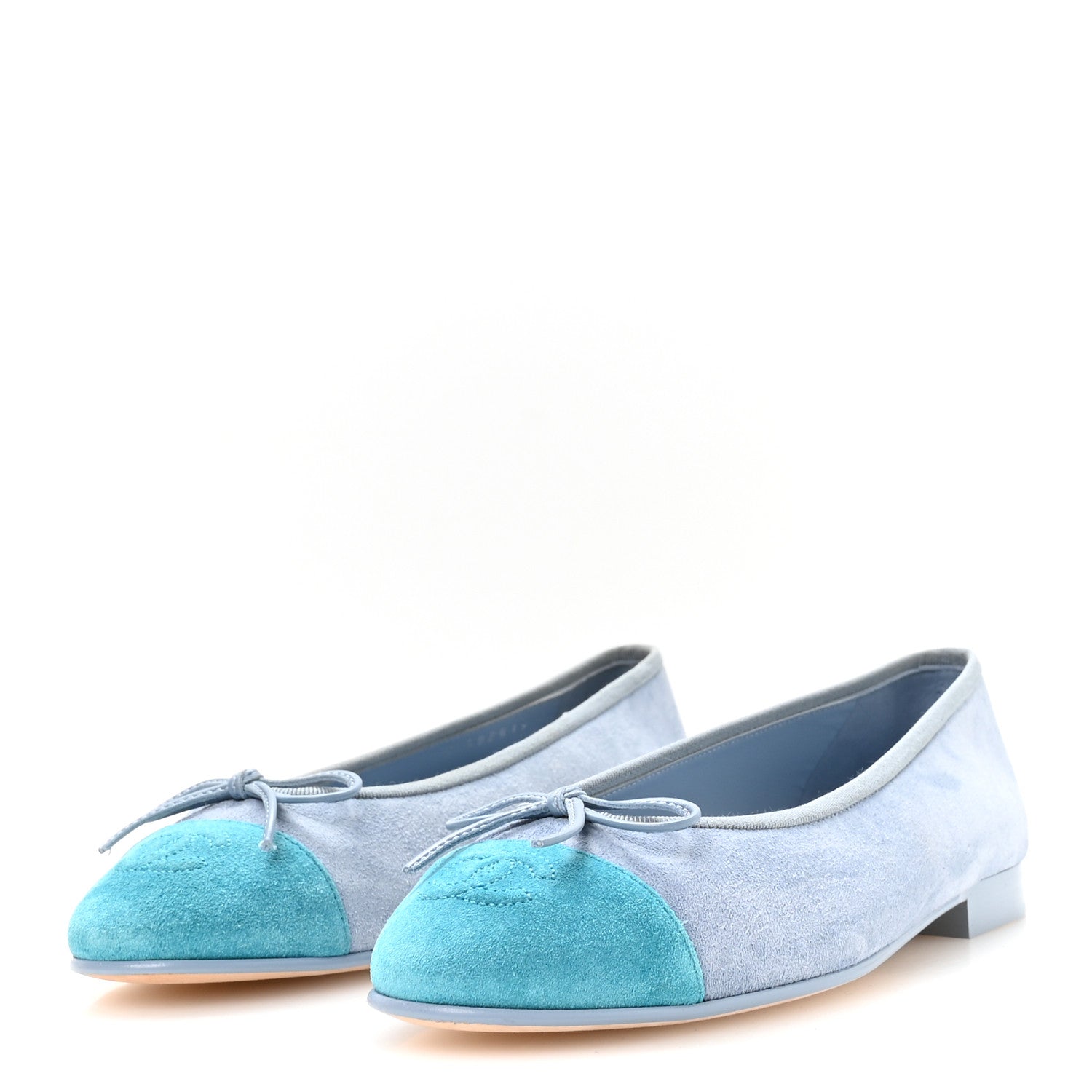 Chanel Suede Calfskin Cap Toe CC Ballerina Flats 37 Light Blue Turquoise 4 of 9