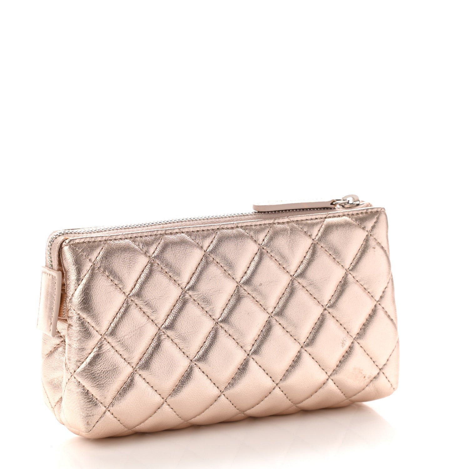 Chanel Metallic Lambskin Quilted Cosmetic Pouch Light Gold 3 of 19
