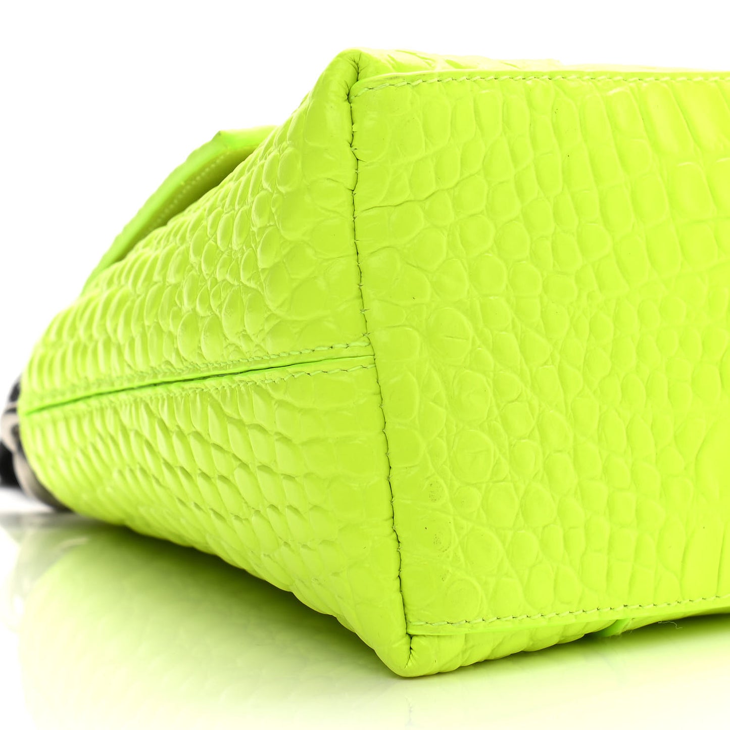 Calfskin Crocodile Embossed S Downtown Chain Shoulder Bag Fluo Yellow Black