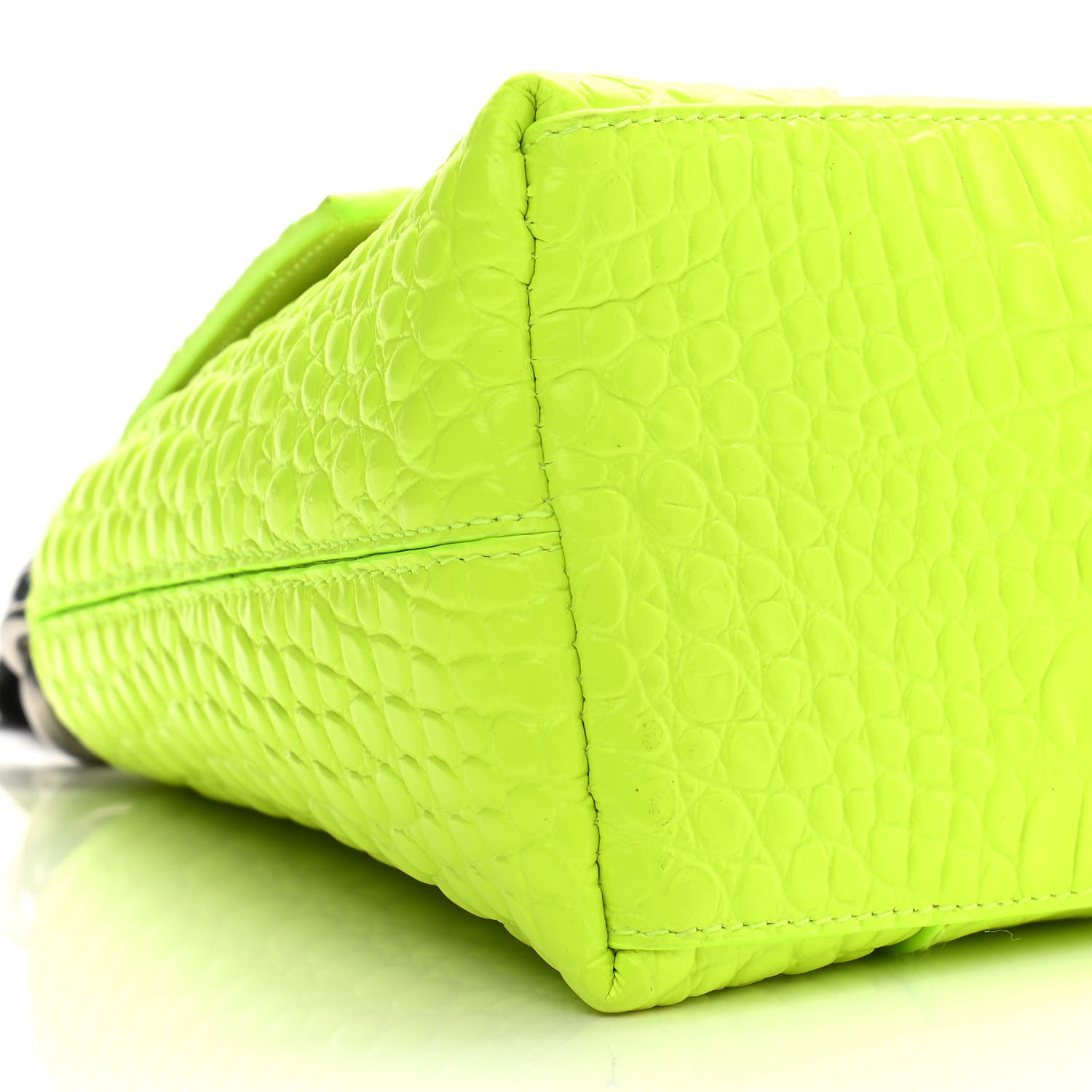 Balenciaga Calfskin Crocodile Embossed S Downtown Chain Shoulder Bag Fluo Yellow Black 10 of 11
