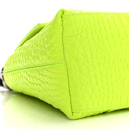 Balenciaga Calfskin Crocodile Embossed S Downtown Chain Shoulder Bag Fluo Yellow Black 10 of 11