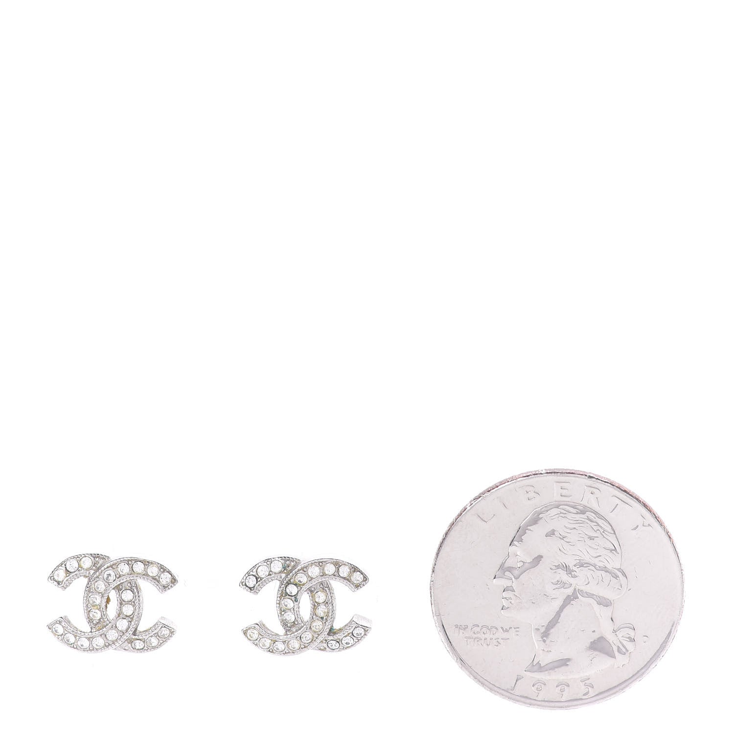Chanel Crystal Mini Timeless CC Earrings Silver 2 of 5