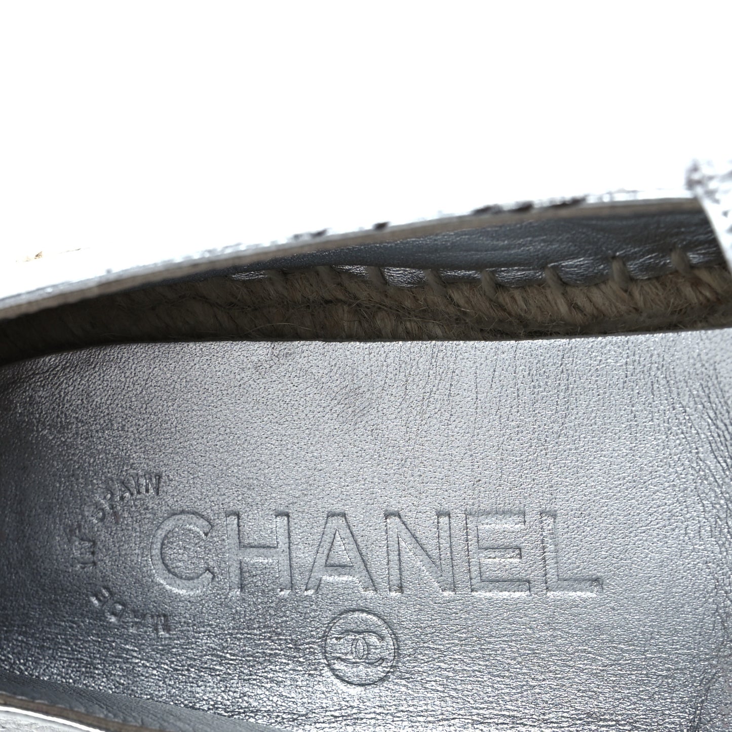 Laminated Goatskin CC Espadrilles 38 Silver