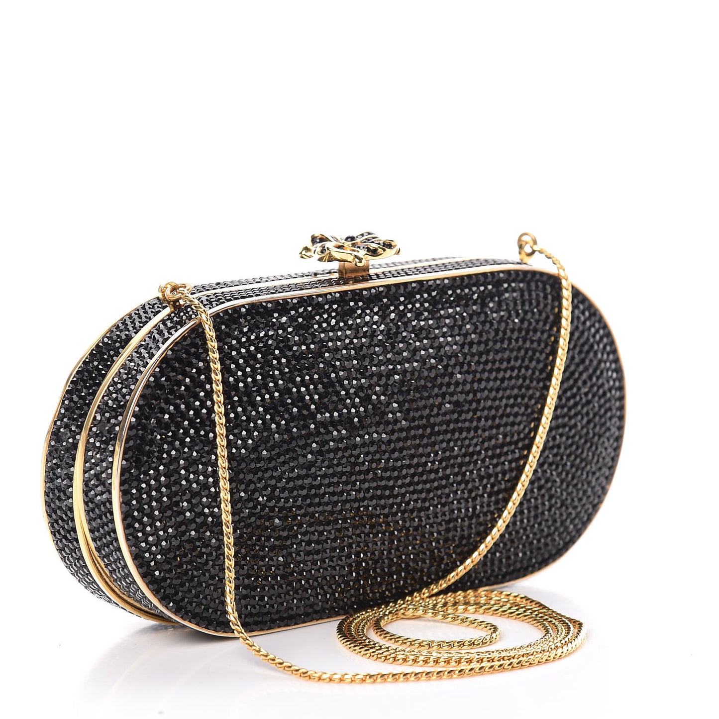 Swarovski Crystal Minaudiere Clutch Black Gold