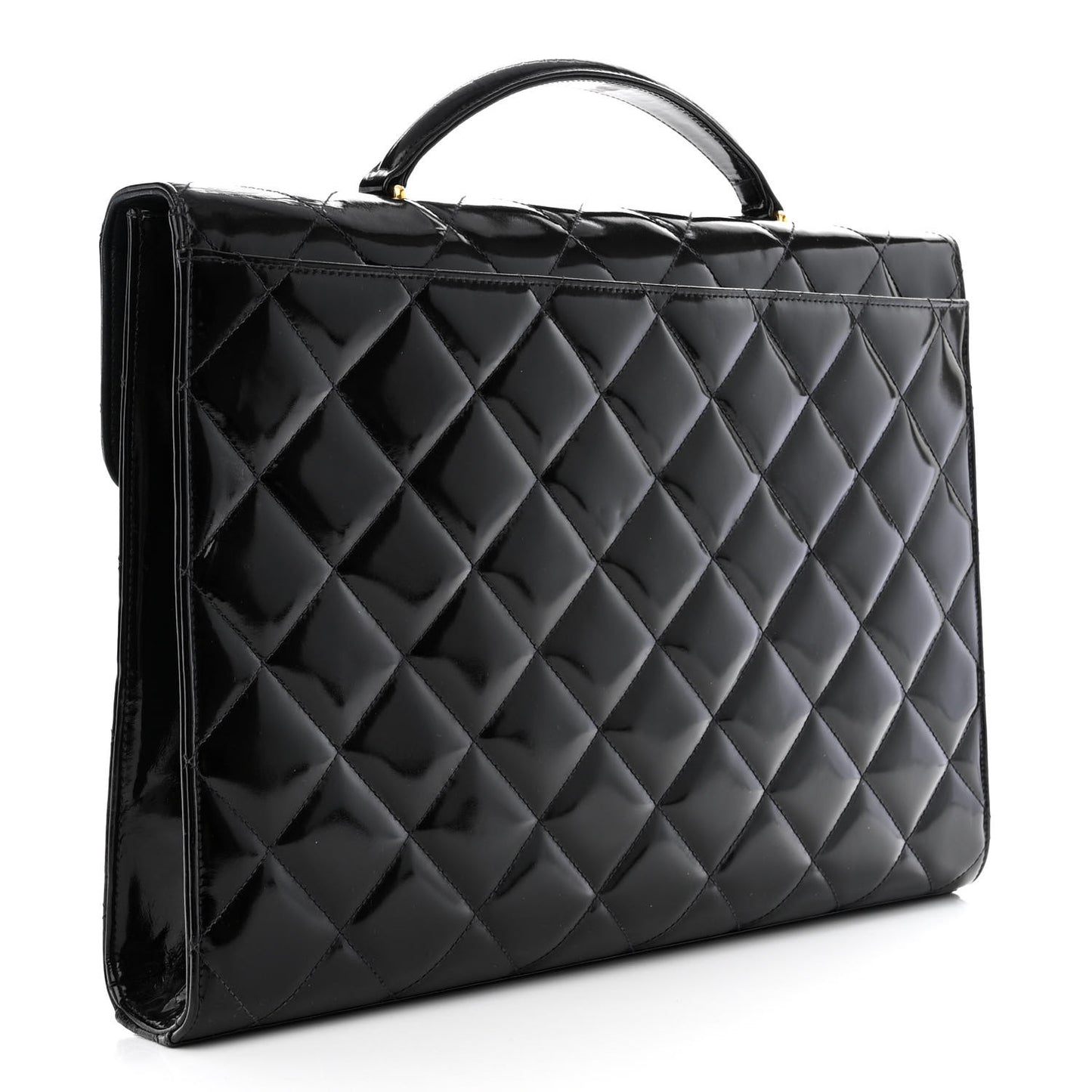 Patent Quilted Briefcase Laptop Bag Black