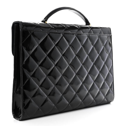 Chanel Patent Quilted Briefcase Laptop Bag Black 3 of 15