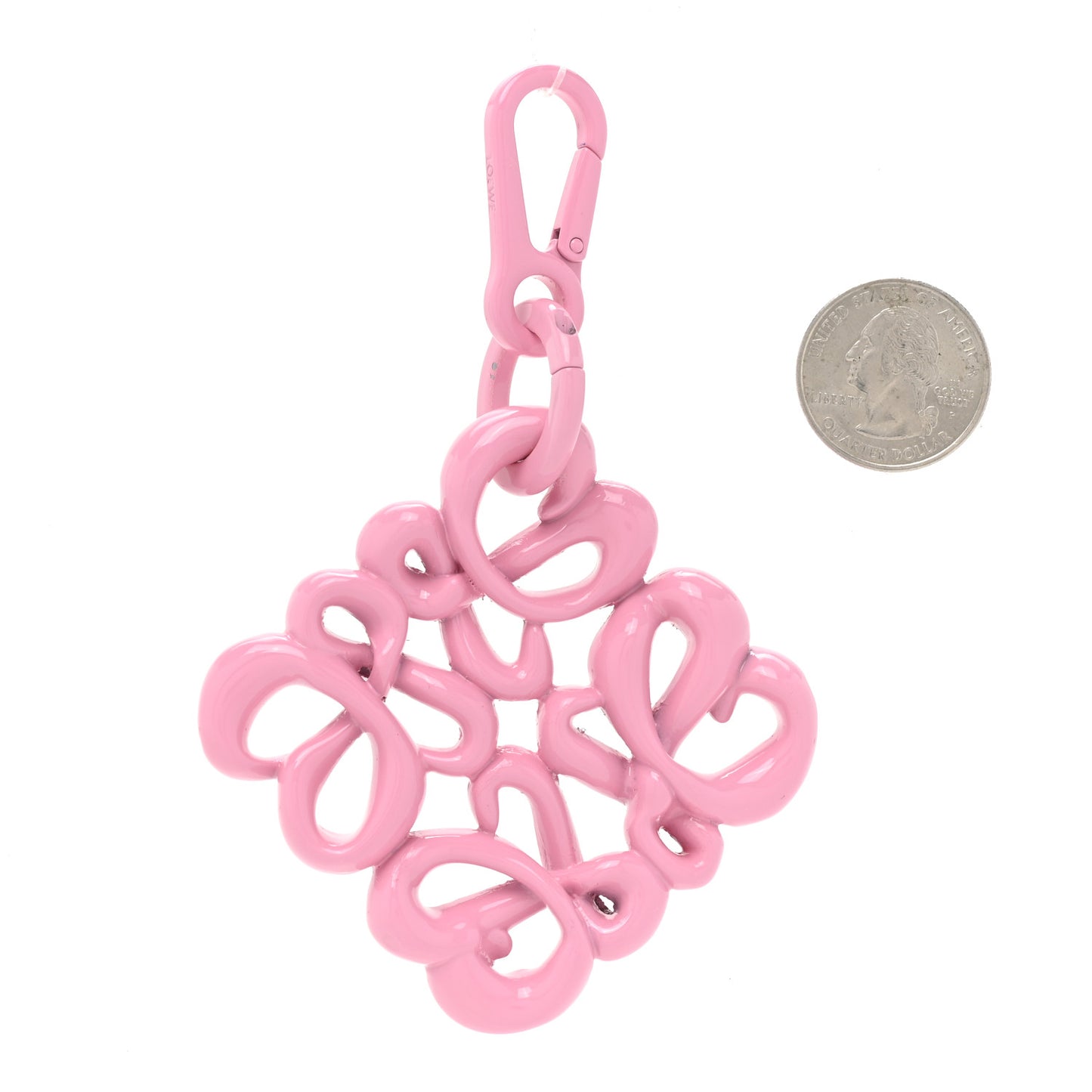 Varnished Metal Anagram Bag Charm Key Holder Pink
