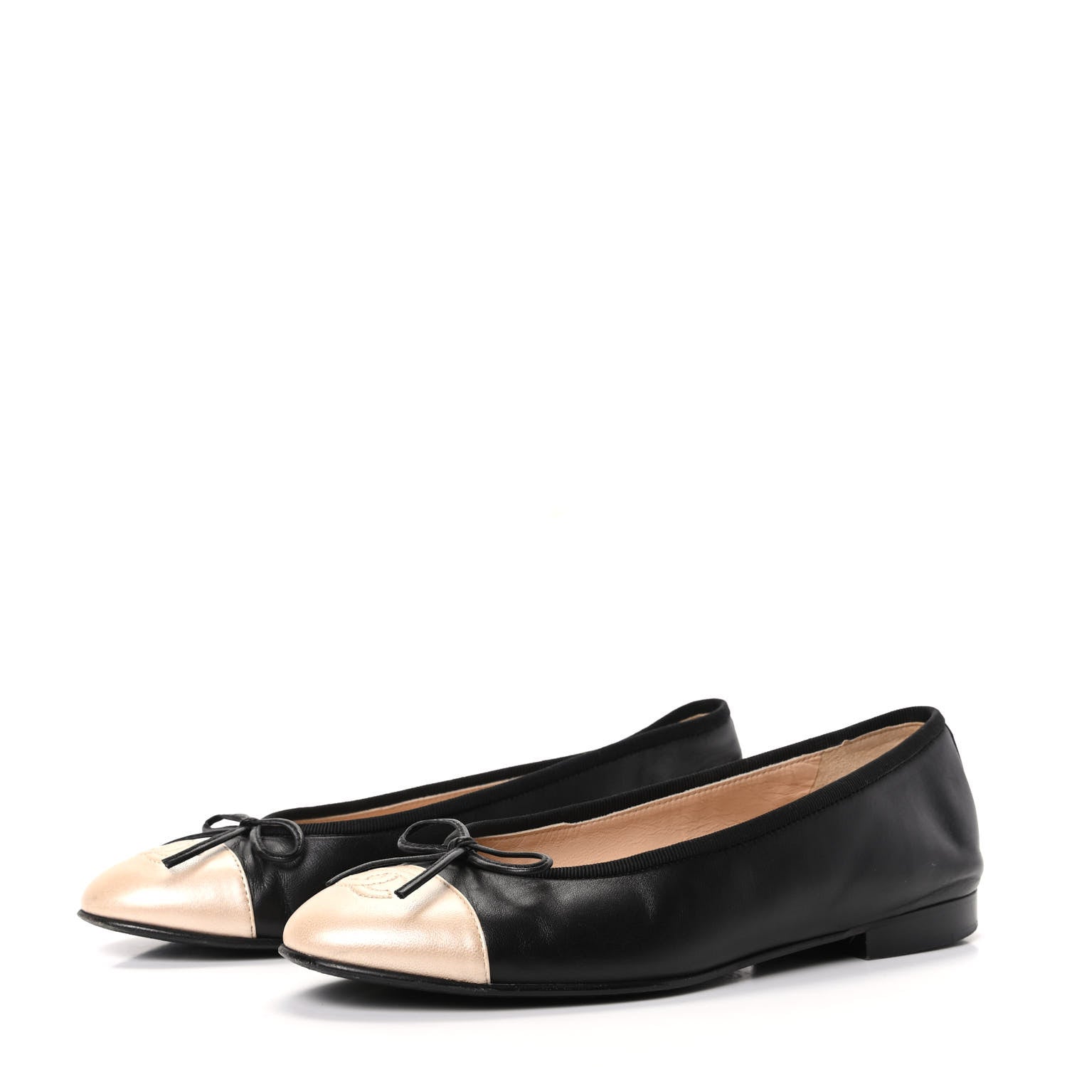 Chanel Lambskin CC Cap Toe Ballerina Flats 37.5 Black Beige 3 of 12