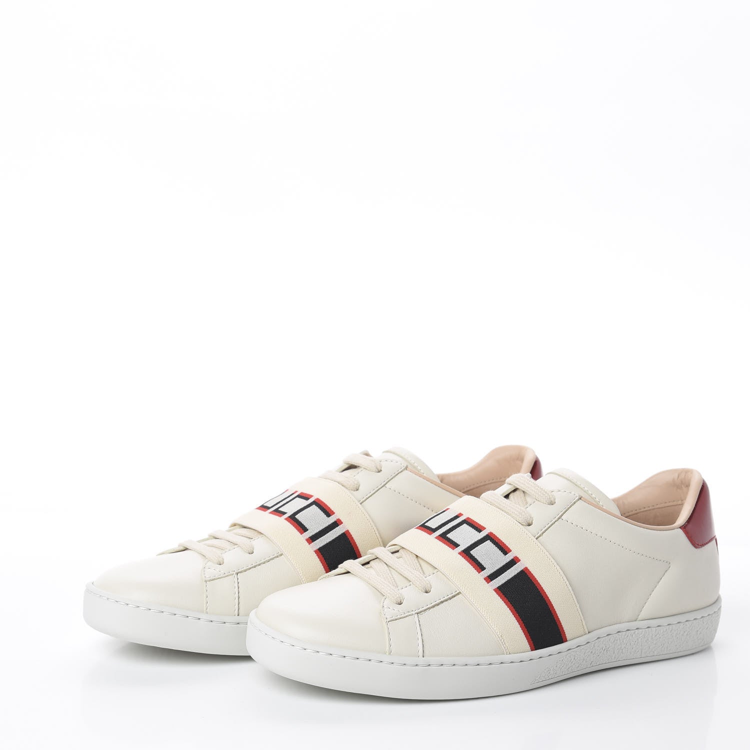 Gucci Calfskin Stripe Womens New Ace Sneakers 38 New Mystic White Ecru Red Flame 3 of 7