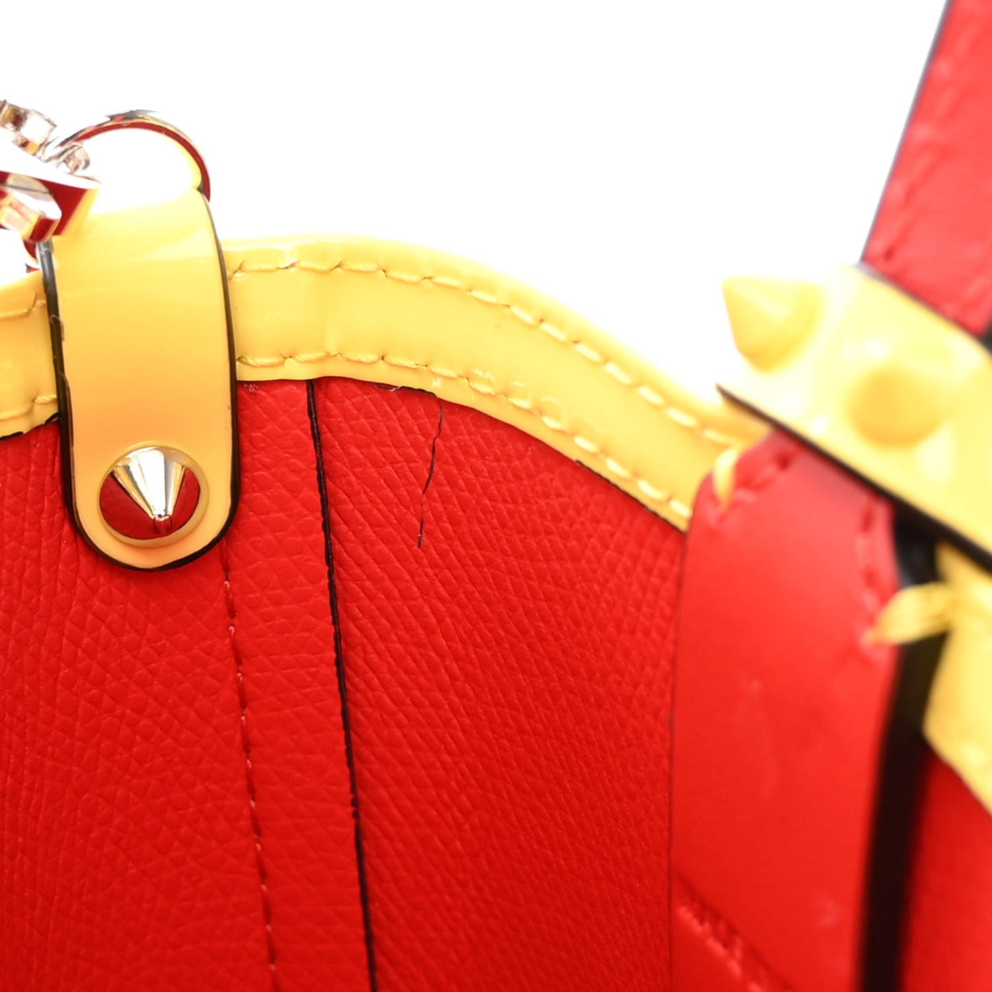 Patent Calfskin Spikes Mini East West Cabata Tote Yellow