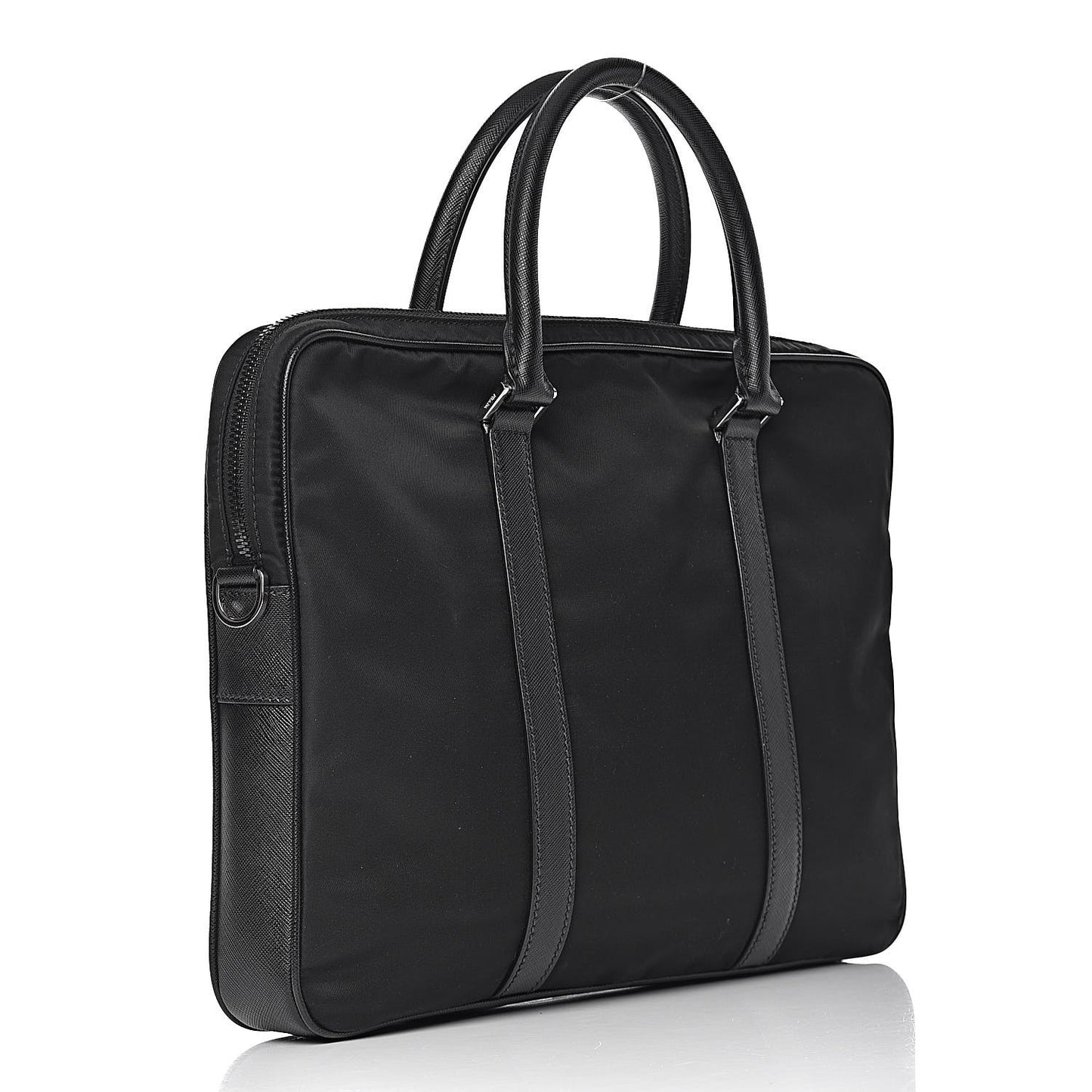 Tessuto Nylon Saffiano Metal Triangle Logo Work Bag Black