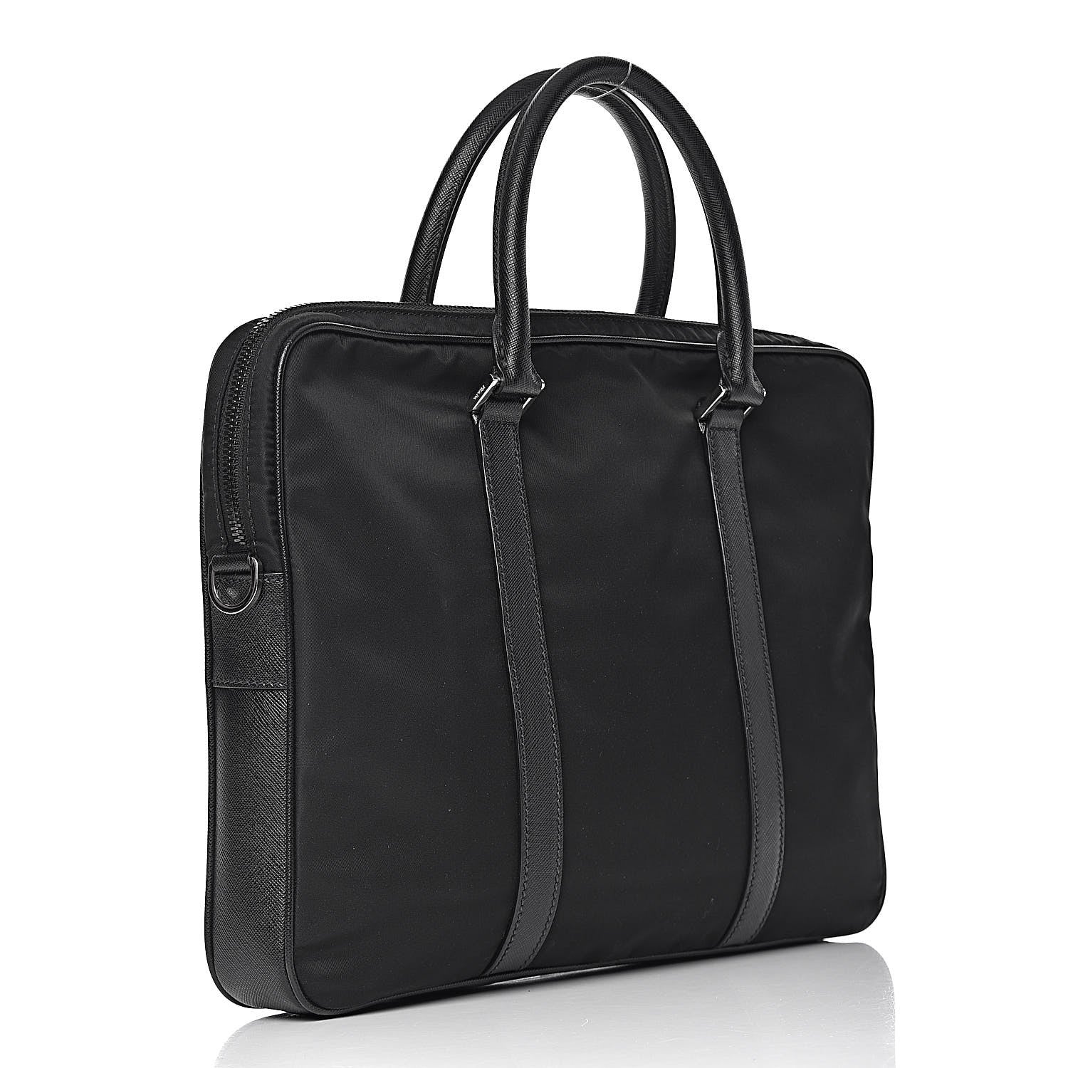 Prada Tessuto Nylon Saffiano Metal Triangle Logo Work Bag Black 3 of 10
