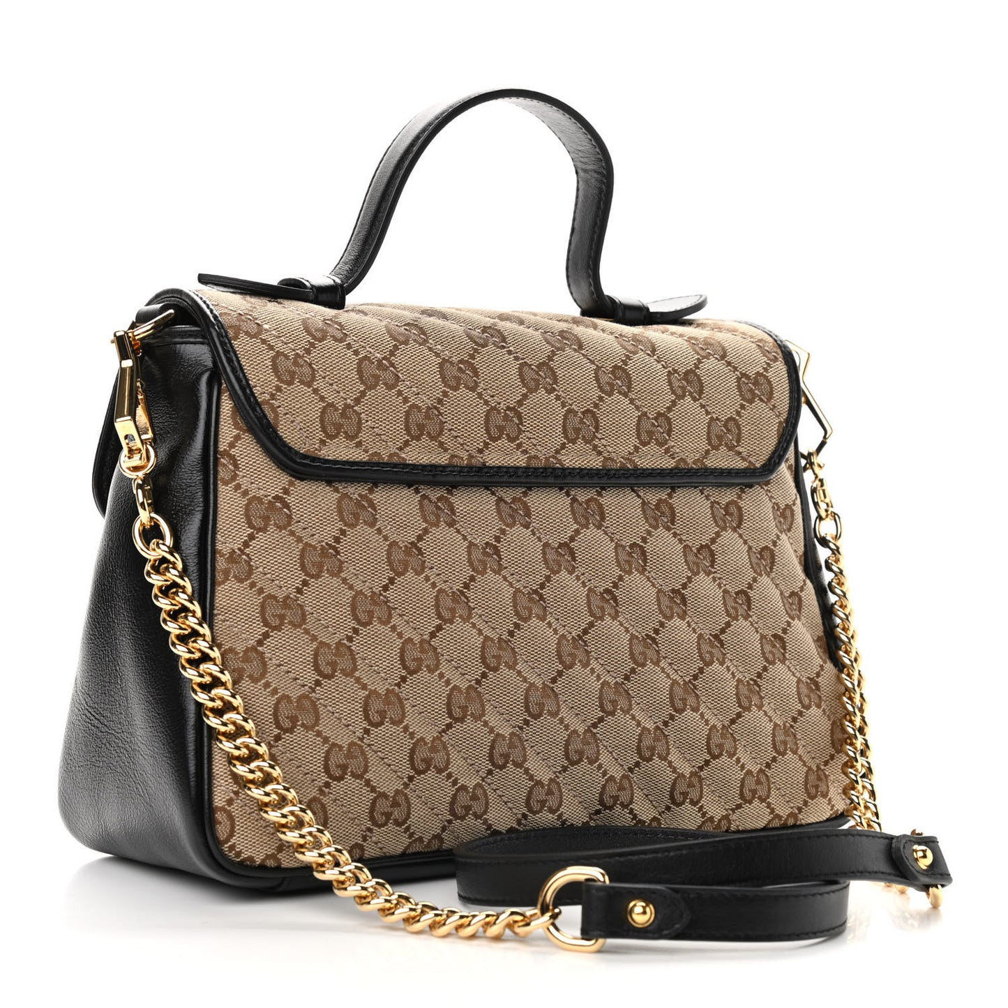 Monogram Azalea Calfskin Matelasse Diagonal Small GG Marmont Top Handle Shoulder Bag Beige Ebony Black