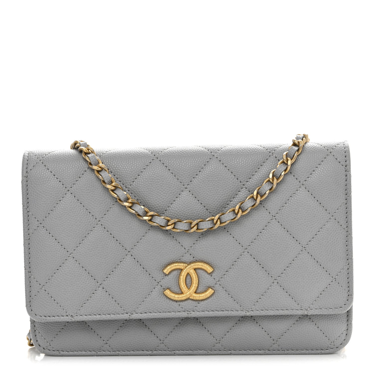 Chanel Caviar Quilted Textured CC Wallet On Chain WOC Grey 1 of 11