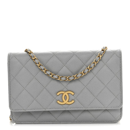 Chanel Caviar Quilted Textured CC Wallet On Chain WOC Grey 1 of 11