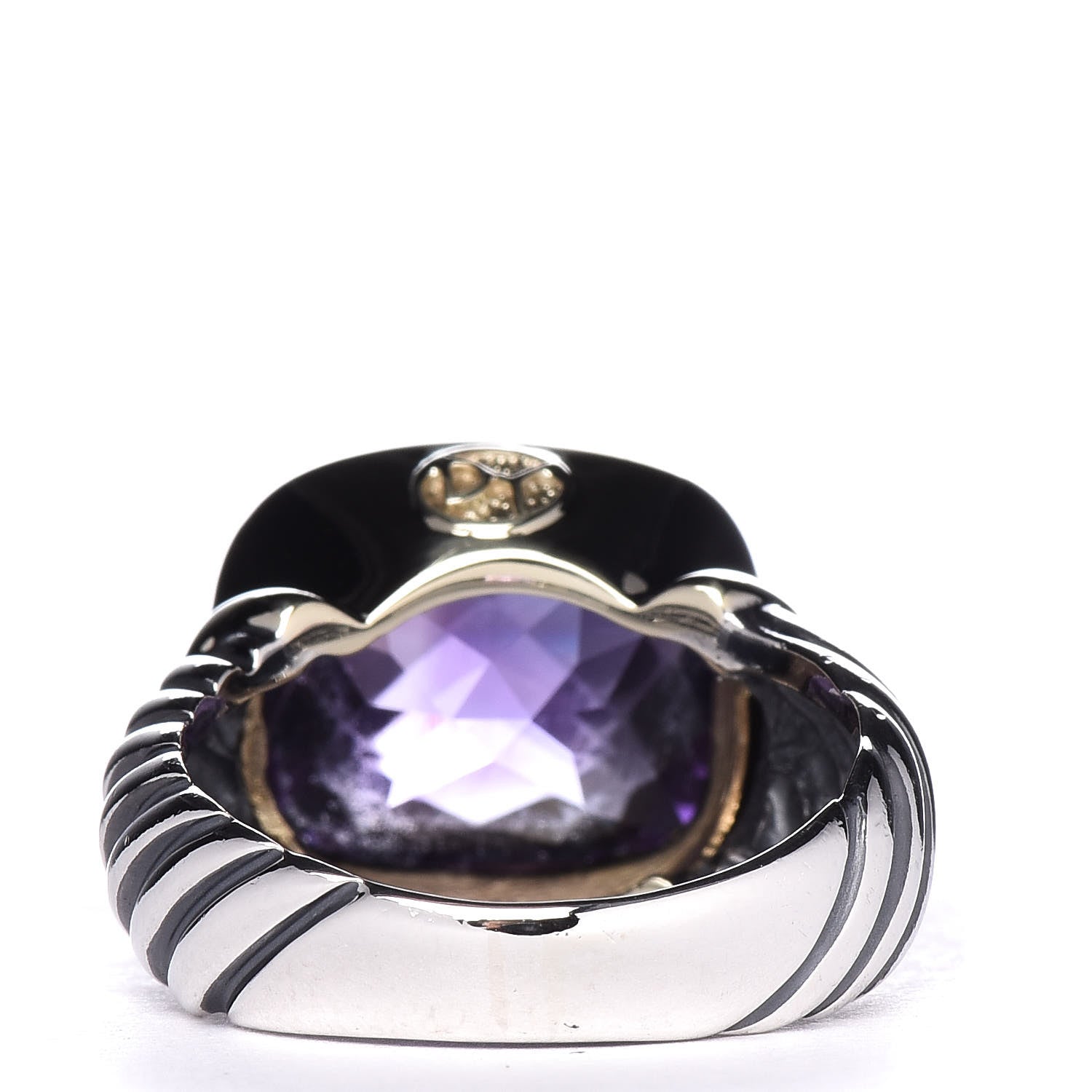 David Yurman Sterling Silver 14K Yellow Gold Amethyst Noblesse Ring 56 7.5 4 of 5