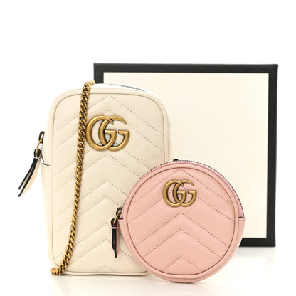 Gucci Calfskin Matelasse GG Marmont Mini Bag Coin Purse Mystic White Perfect Pink 13 of 13