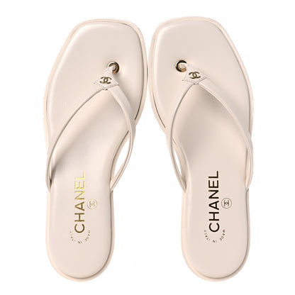 Chanel Goatskin CC Times Square Thong Sandals 37 Beige 2 of 11
