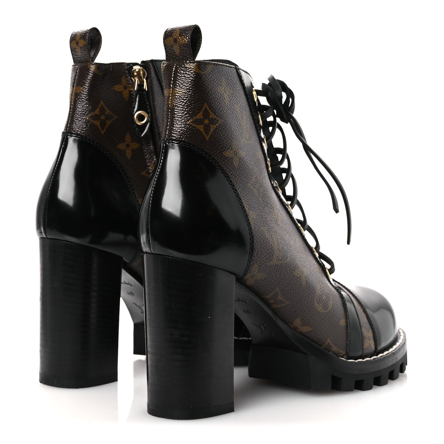Patent Calfskin Monogram Star Trail Ankle Boots 40 Black