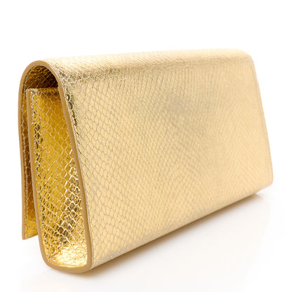 Saint Laurent Metallic Calfskin Snakeskin Embossed Classic Monogram Tassel Clutch Gold 3 of 8