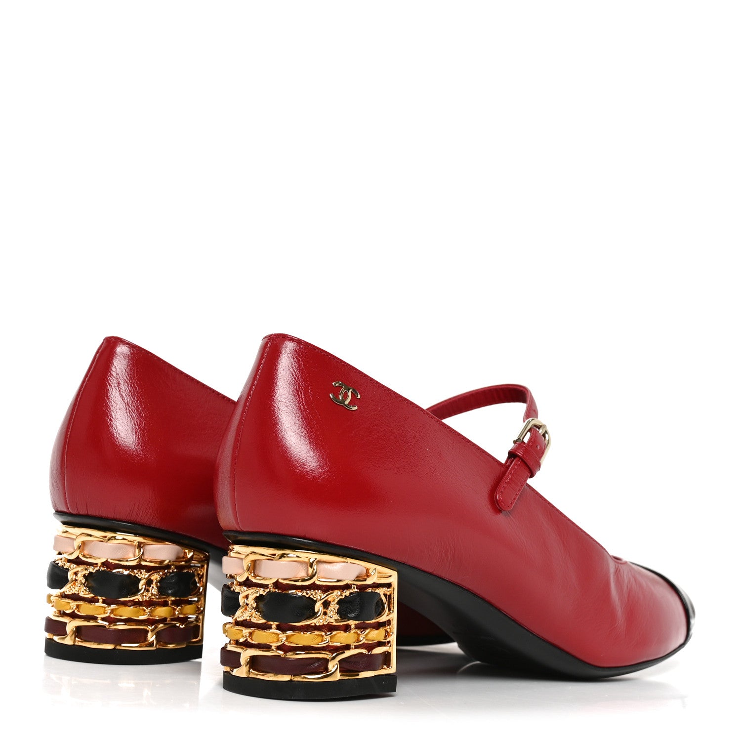 Chanel Shiny Calfskin Patent Cap Toe Mary Jane Pumps 40 Red Black Multicolor 4 of 9