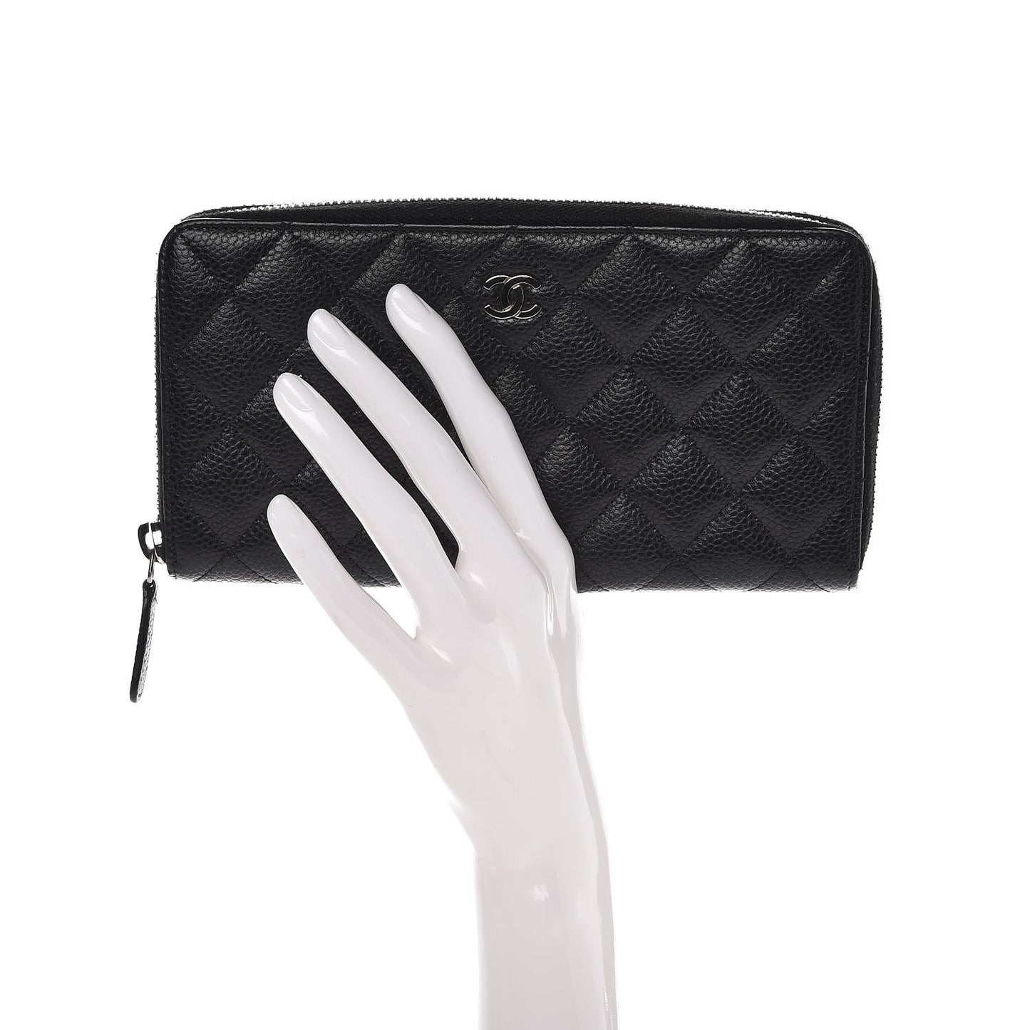 Caviar Quilted Large Gusset Zip Around Wallet Black