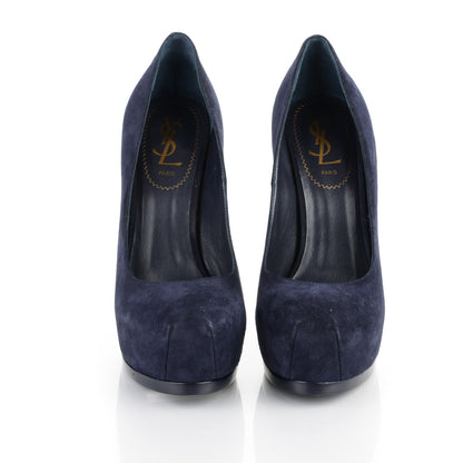 Saint Laurent Suede Tribtoo 105 Platform Pumps 37 Navy 2 of 7