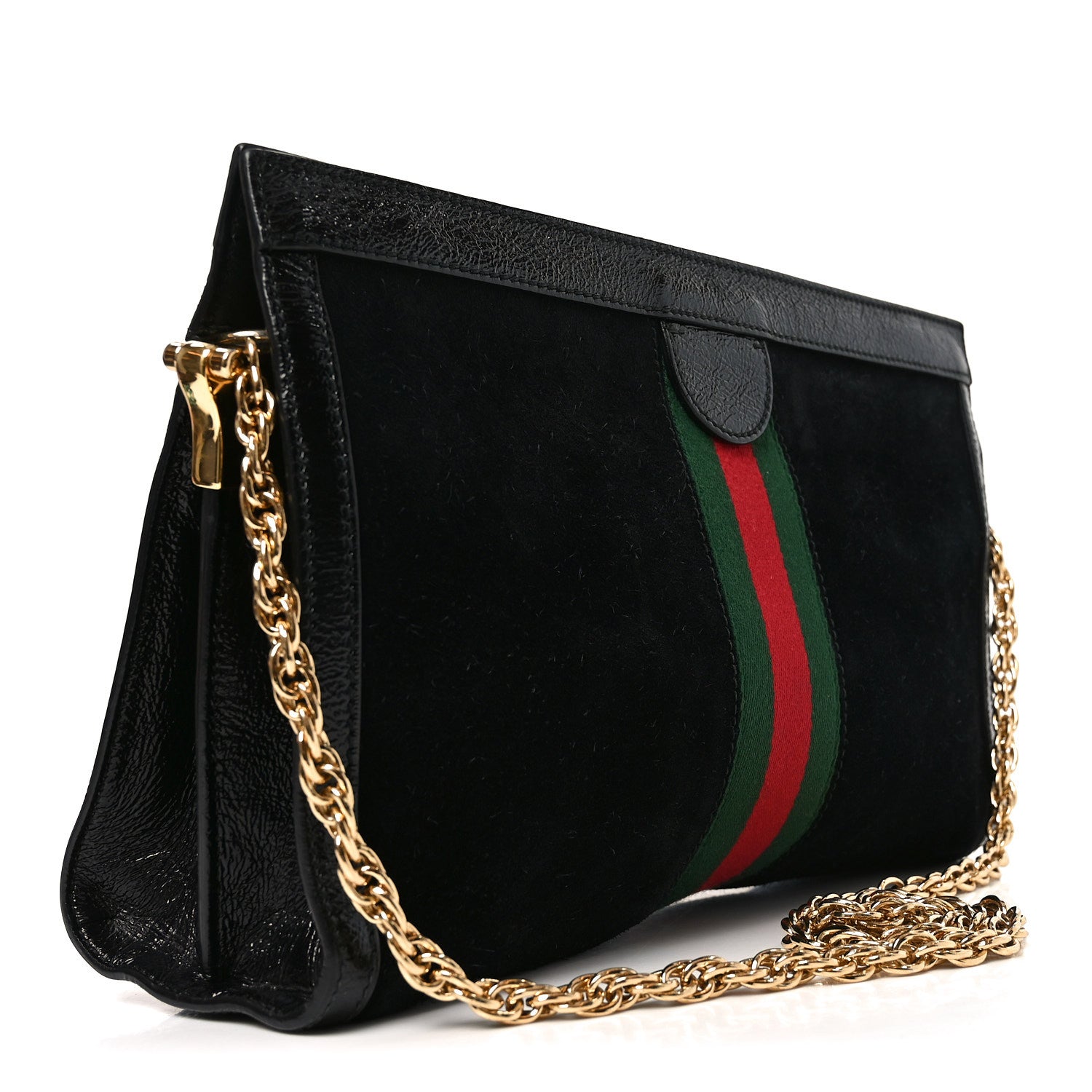 Gucci Suede Patent GG Web Medium Ophidia Chain Shoulder Bag Black 2 of 9