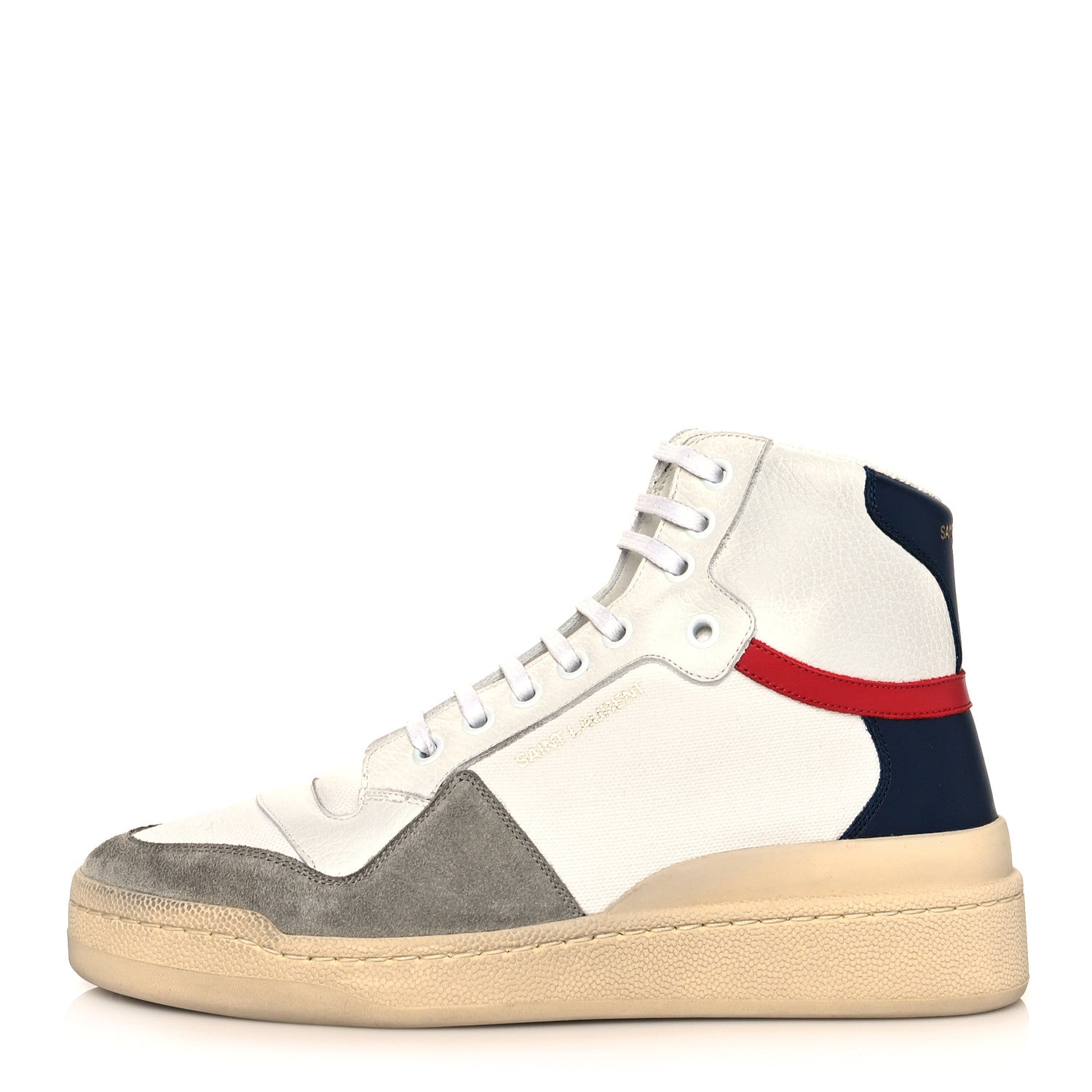Saint Laurent Suede Canvas SL24 Mid Top Sneakers 38.5 White Grey Black 1 of 10