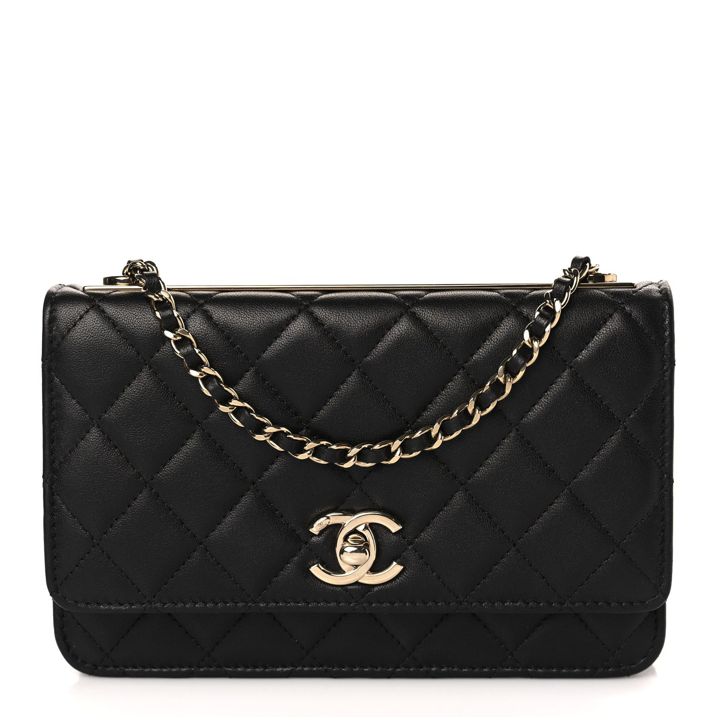 Lambskin Quilted Trendy CC Wallet On Chain WOC Black
