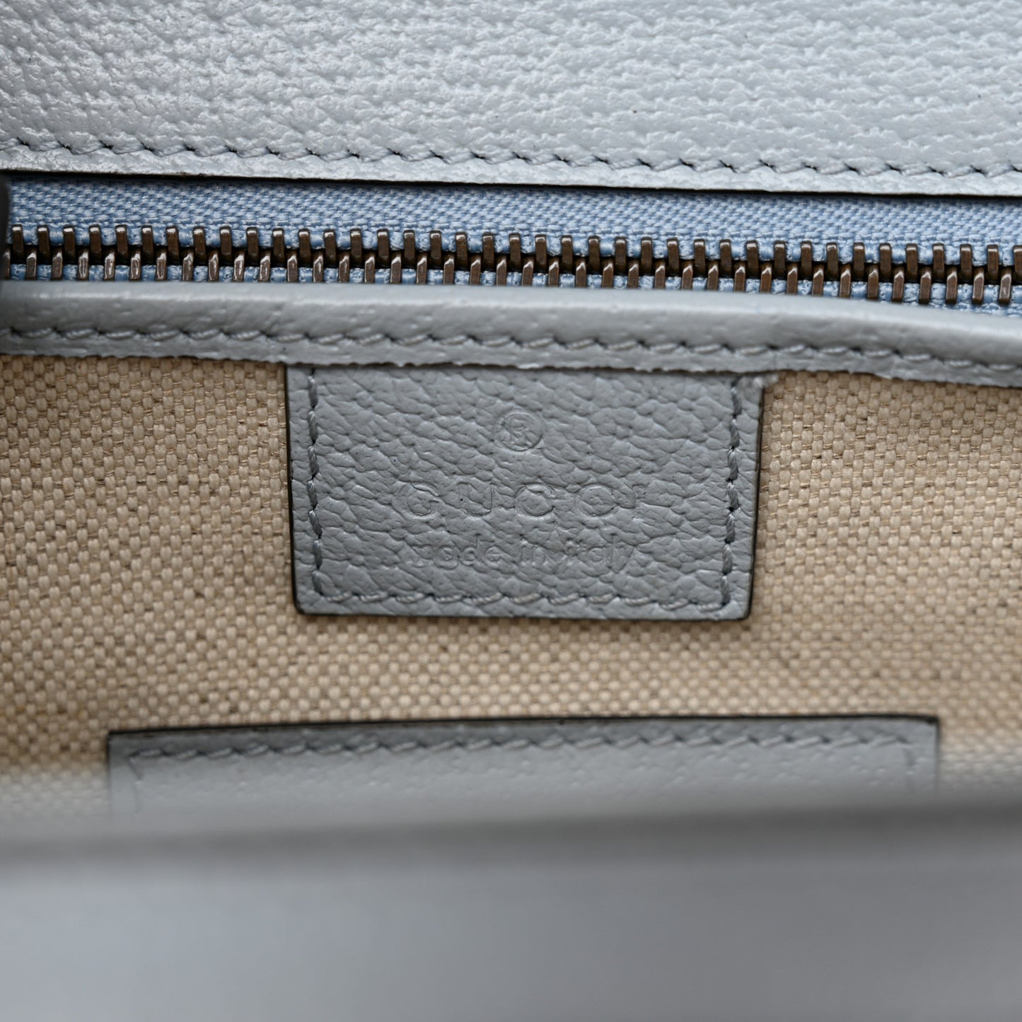 Raffia Textured Dollar Calfskin GG Monogram Small Bamboo 1947 Top Handle Bag Light Blue Natural
