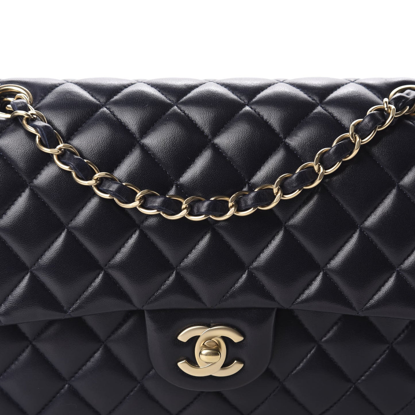 Lambskin Quilted Medium Double Flap Navy
