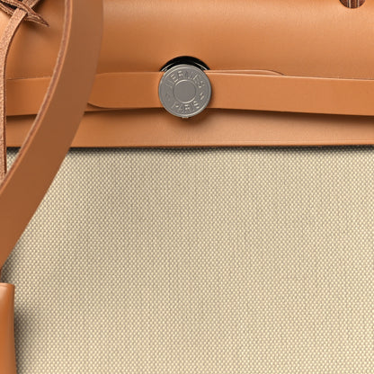 Hermes Military Toile Vache Hunter Herbag Zip Retourne 31 PM Beton Naturel 9 of 12