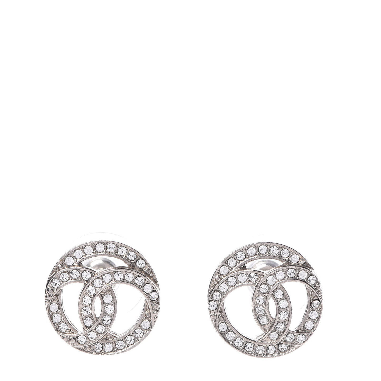 Crystal CC Round Earrings Silver