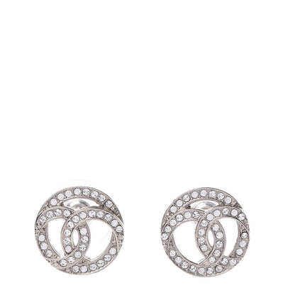 Chanel Crystal CC Round Earrings Silver 1 of 5