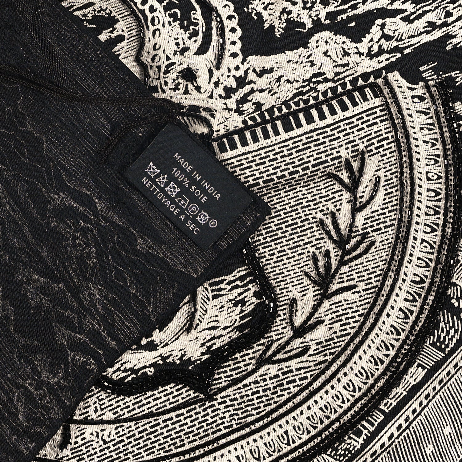 Hermes Silk Twill Sequin Embroidered La Cite Cavaliere La Nuit Scarf 90 Black White 3 of 3