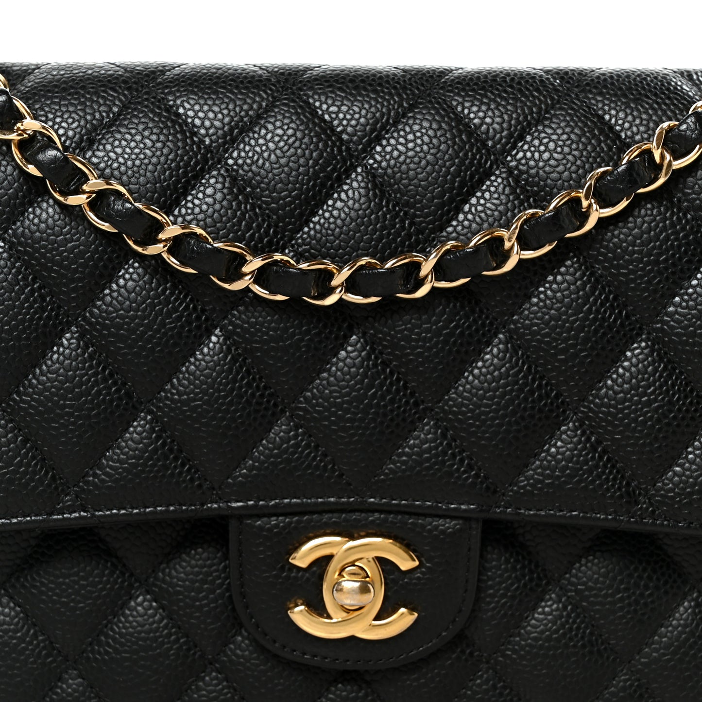 Caviar Quilted Medium Double Flap Black