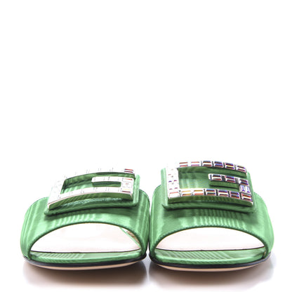Gucci Moire Fabric Crystal Square G Madelyn Slide Sandals 37.5 New Shamarock 2 of 9