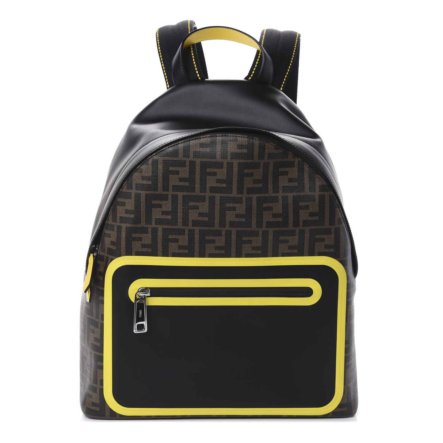 Glazed Fabric Calfskin FF 1974 Mania Pouch Pocket Backpack Mogano Panna Black Yellow