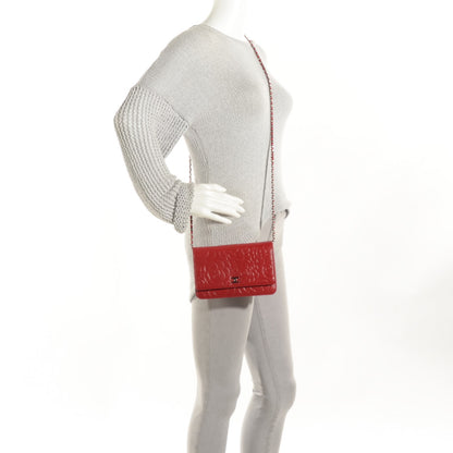 Chanel Lambskin Camellia Embossed Wallet On Chain WOC Red 2 of 9