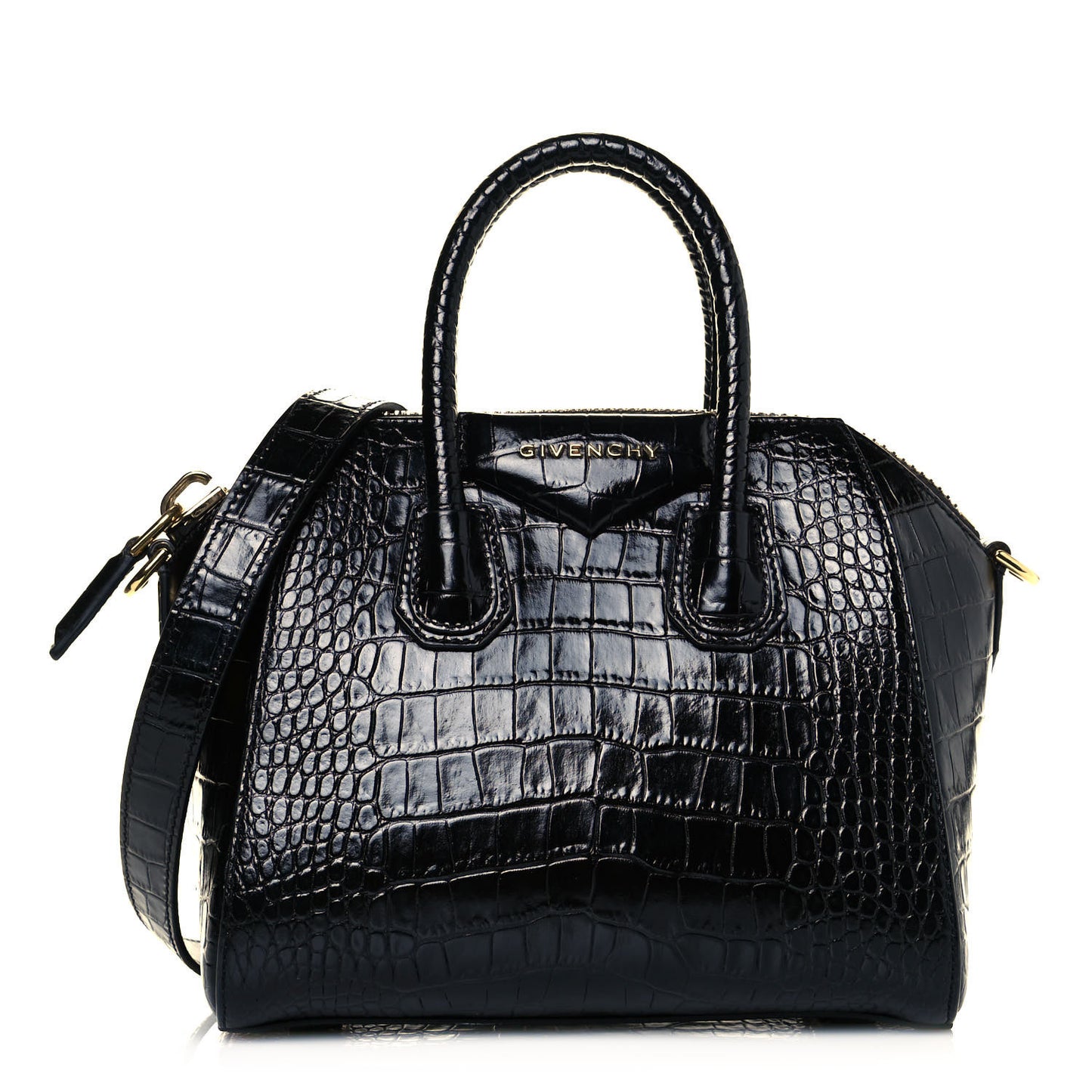 Calfskin Crocodile Embossed Mini Antigona Black