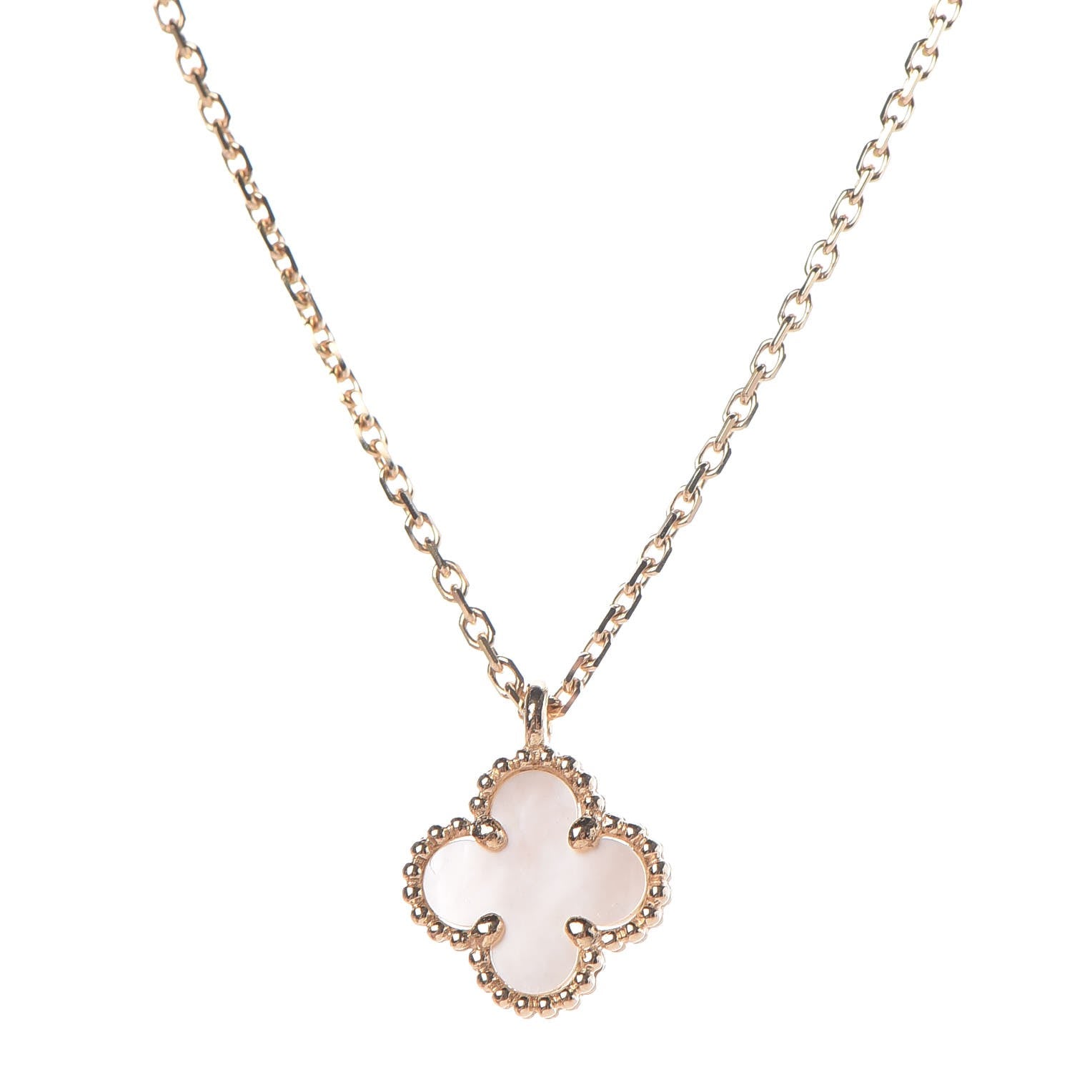 Van Cleef & Arpels 18K Yellow Gold Mother of Pearl Sweet Alhambra Pendant Necklace 4 of 9