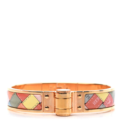 Hermes Enamel Printed Narrow Bolduc Au Carre Hinged Bracelet M Romantique 1 of 3