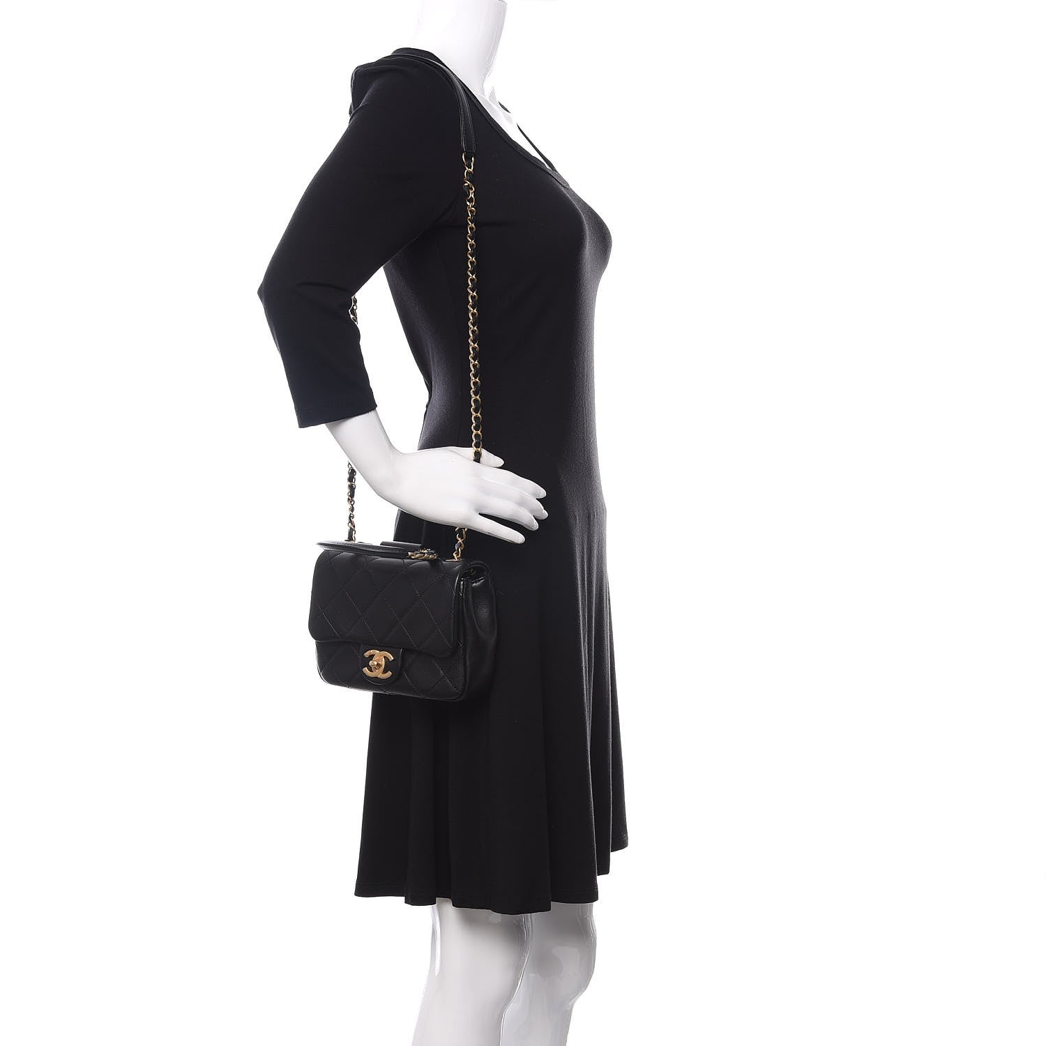 Chanel Lambskin Quilted Small Circular Handle Bag Black 2 of 10