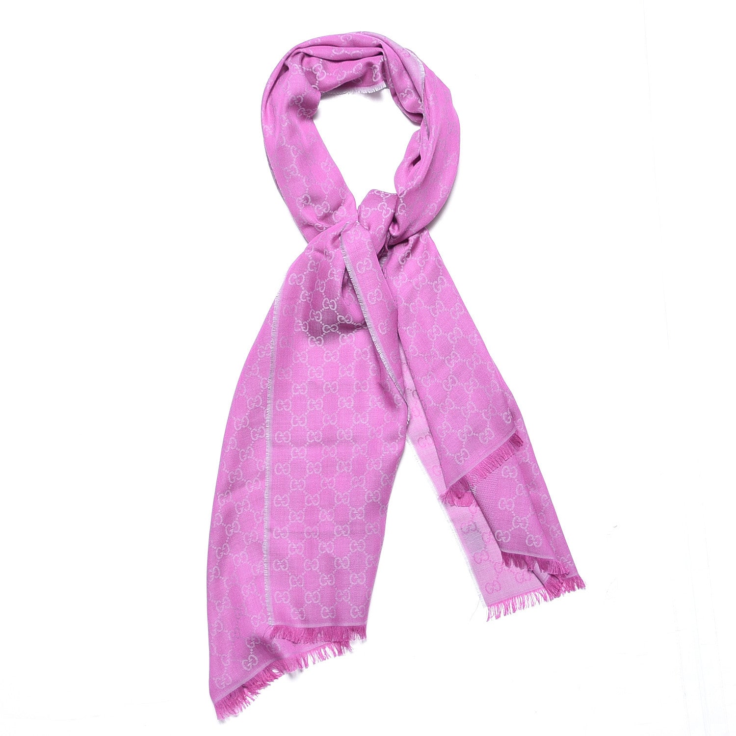 Gucci Wool Silk GG Monogram GGWeblong Fringe Scarf Shawl Zinc Pink 1 of 4